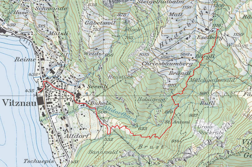 Landkarte Vitznau Hinderberge