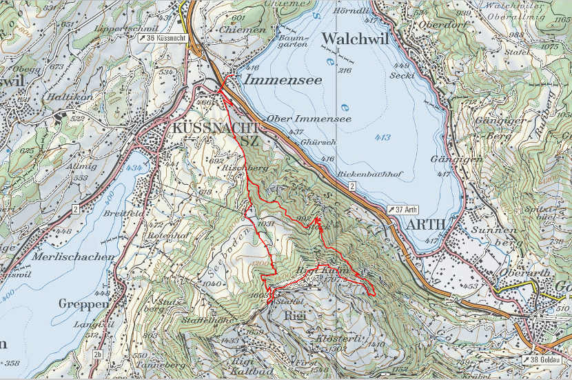 Landkarte Immensee Rigi Kulm